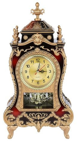 lvifloae Tischuhr, Vintage-Wecker für Schlafzimmer, Vintage-Stil, Kunststoff-Tischuhr, antike Home-Hotel-dekorative Schreibtischwecker (braunrot) (Bräunliches Rot)