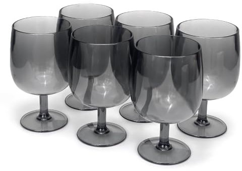 Yalin Lot de 6 verres à vin et à eau empilables incassables en plastique acrylique 355 ml (gris, 355 ml)