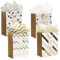 4 Stück Geschenktüten, Geschenktüten mit Henkel, Weiß Gold Geschenktüte mit Schleifenbändern Geburtstag 23x18x10 cm, Geschenktüten 4 Muster für Geschenke Einkaufen Party Hochzeit