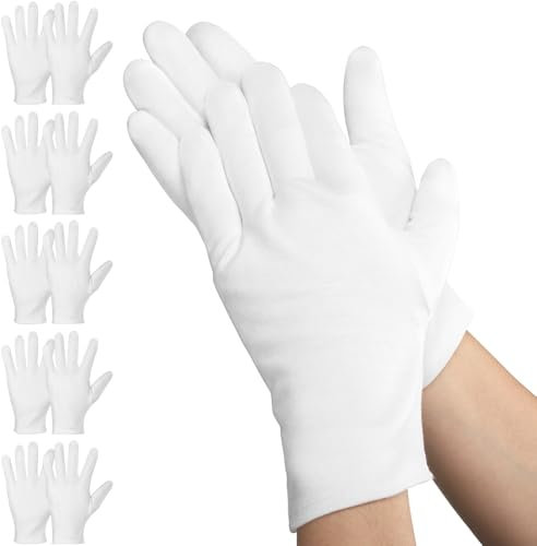 Einfa Handschuhe Baumwolle Weiße - L 25cm Cotton Gloves 5 Paar (10 Stück) - Groß Baumwollhandschuhe Weiß - Arbeitshandschuhe Damen Herren - Handcreme Pflegehandschuhe