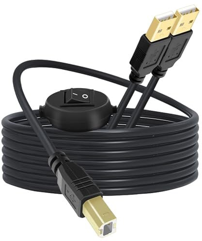 MISYNLON Cavo splitter per stampante con interruttore, 2 in 1 USB B a doppia USB A, cavo splitter per 2 computer a 1 stampante, compatibile con tastiera mouse scanner e altro ancora (4,5 m/15 ft)