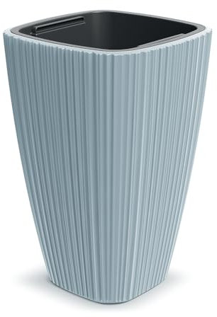 Tymar Maceta alta para interior y exterior, maceta grande, maceta cuadrada con inserto, maceta de plástico _ORO (40 x 40 cm/altura = 60 cm, gris)