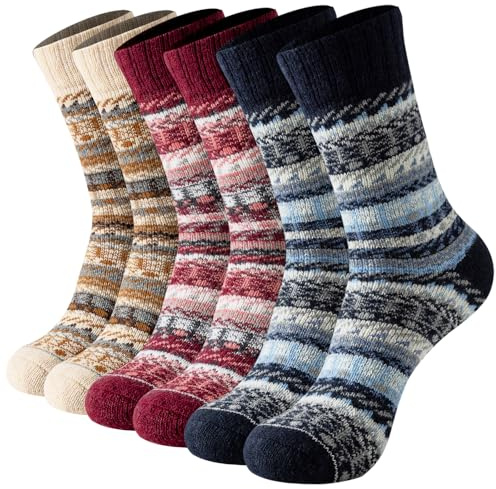 BISOUSOX Calcetines de Lana Merino Mujer Calcetines Gruesos Invierno Térmicos Para Estar en Casa Deporte Regalo para Mujer Madre 3 Pares