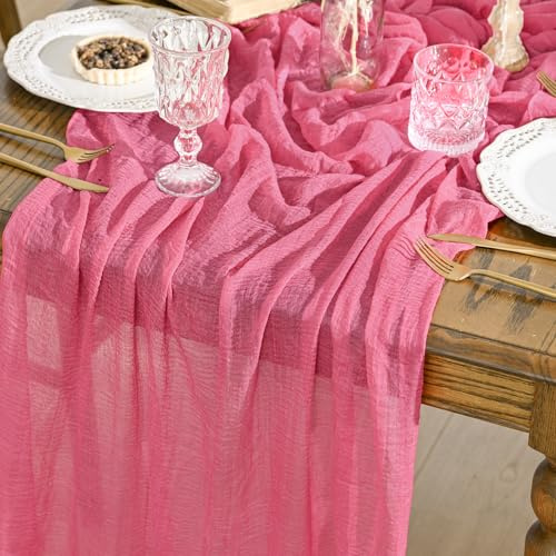 Artoid Mode Boho Käsetuch Gaze Rosenrot Hochzeit Tischläufer 80x300 cm, Waschbar Tisch Dekoration Party Geburtstag Valentinstag Babyparty Dekor