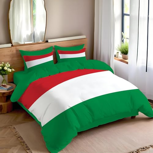DLERFLOVR Single Duvet Set Patriotism 2 Piece Duvet Cover Hungarian Flag Soft Quilt Cover Non Iron Luxury Bedding Sets with Zipper Closure and Pillowcases, 135x200cm, Green