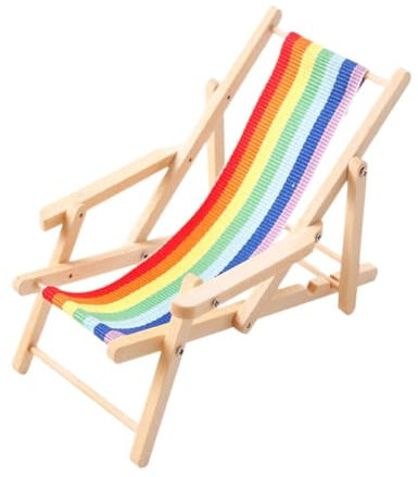 Zanthicia Puppenhaus Mini Sonnenliege, Elegantes, faltbares Modell für Puppenhäuser, Mini Klappliege, Puppenhausdekoration, Faltbarer Strandstuhl aus Holz