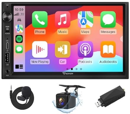 Eonon 7 Zoll Android 14 Doppel-Din-Autoradio 3+32GB GPS Navigationssystem CarPlay Android Auto Screen Mirroring Bluetooth Touchscreen WiFi DSP RDS USB Rückfahrkamera + DAB-Dongle
