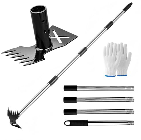 PORFOYO Strumento per Rimuovere Le Erbacce con Manico Lungo, Estirpatore Erbacce con Manico Lungo 160 cm, Strumento da Giardinaggio 2 in 1, per Cortile, Prato, Patio e Attrezzi da Giardino
