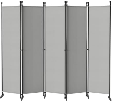 XMTECH Paravent Raumteiler 5-teilig 250x180cm Hellgrau Sichtschutz