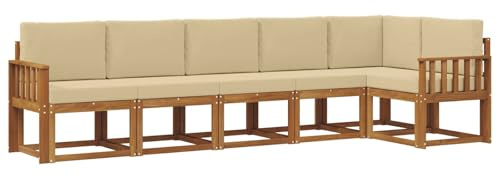 vidaXL Outdoor-Sofagarnitur mit Kissen 6 pcs Natur und Beige, Modernes Garten-Sofa, Langlebiges Outdoor-Sofa-Set, Lounge-Möbel für die Terrasse, Bequeme Sitzgelegenheiten