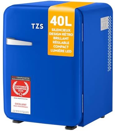 TZS First Austria - Retro Mini Kühlschrank 40L - Lautlos - Vintage Minibar für Schlafzimmer & Büro - dunkelblau