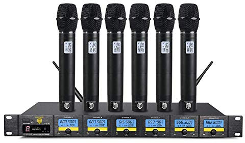 PRORECK MX66 6-Channel UHF Wireless Microphone System with 6 Hand-held Microphones Karaoke Machine for Party/Wedding/Church/Conference/Speech (628.5MHz 633.5MHz 638.5MHz 643.5MHz 648.5MHz 653.5MHz)