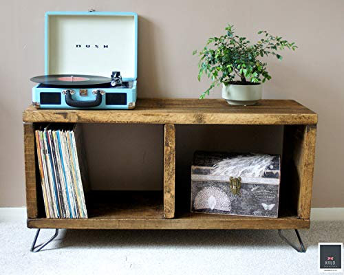 Supporto per Giradischi Extra Basso e Dischi in Vinile | Mobile TV Rustico Retrò | Mobili per Impalcatura | KRUD-42
