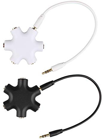 Futheda 2 Stück 5 Fach Audio Splitter, Universal Stereo 3,5mm Stecker auf Buchse Aux Klinken Verteiler Kompatibel mit Kopfhörer, Smartphones, Laptops und PC (1 x Schwarz + 1 x Weiß)
