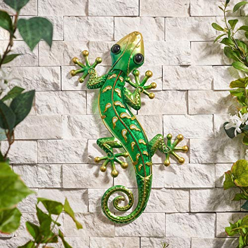 Creekwood Glas-Wandkunst – Gecko-Kunst – Gartendekoration, Outdoor- und Heimdekoration, Metall-Kunstwerke für Gartenhaus, Gartenzaun, Wandbehang, dekorative Gartengeschenke – (24 x 39 cm)