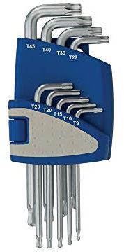 JeCo Torx Winkelschraubendrehersatz Stiftschlüsselsatz mit Kugelkopf - 9 Teilig T9 - T45 - im Kunststoffhalter