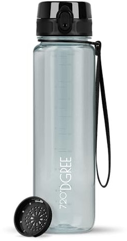 720°DGREE Gourde 1l “uberBottle“ +Tamis à Fruit, crystalClear - Sans BPA, Anti-fuite - Bouteille d'Eau transparent, Water Bottle idéale pour Sport, Randonnée, Gym, Camping, Université, Voyage, Travail