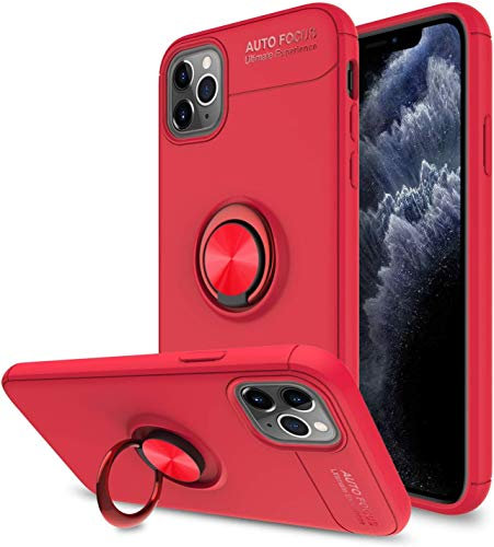 For Apple iPhone 12 Pro Max Case, Anti-Scratch Shockproof Slim Gel Rubber [Protective] Phone Case Cover, Magnetic Ring [Kickstand] With [360 Rotation] Case For Apple iPhone 12 Pro Max (6.7) - Red