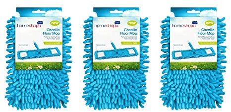 Homeshopa Microfiber 3 Replacement Mop Pads, Refill Chenille Noodle Mop Head, Super Absorbant, Reusable Washable Pads, Dry Wet Head for all Floor Types