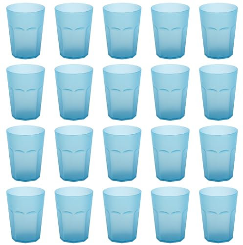 Engelland - 20 x Plastikbecher, Trinkbecher, Hell-Blau, Frostoptik, 250 ml, mit Eichstrich, bruchfest, stapelbar, Mehrweg, Kunststoff, wiederverwendbar, Party-Becher, Trink-Glas