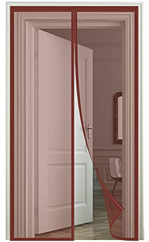 Zanzariera Magnetica per Porta，125x235cm (49.21x92.51in) Magnetico Chiusura Automatica Tendina Anti Zanzare ，per Porte Finestre Balcone Soggiorno Mantiene Stanza Traspirante Senza Zanzare-Marrone