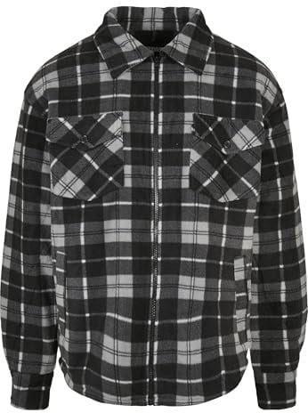 Urban Classics Plaid Teddy Lined Shirt Jacket Männer Übergangsjacke schwarz/rot
