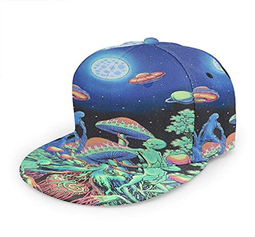 Oaieltj Unisex Baseballkappe Damen Herren Junge Mädchen Mode verstellbar 3D gedruckt Flat Bill Baseball Cap, Trippy Alien Räucherpilz, One size