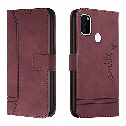 QIWEIQING Kompatibel mit Handyhülle für Samsung Galaxy M30S Hülle, Handy Samsung Galaxy M21 Hülle, Leder Flip Etui Handytasche Schutzhülle für Samsung Galaxy M30S / M21 Case Red Wine HX