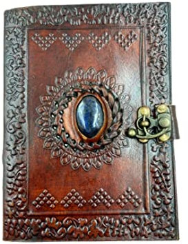OVERDOSE Lapis Stone Journal With Brass C-Lock - Handmade Journal For Students, Office Bound Leather Journal for men & women | Sketchbook | Notebook Diary - 5 x 7 inches | 12 x 17 cm | A6