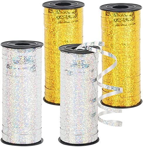LATRAT 4stk Geschenkband Set Weihnachtsbänder Silber Gold, Curling Ribbon für Festival Dekoration, Handwerk und Geschenkverpackung