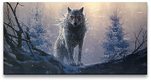 Paul Sinus Leinwandbild 120x60cm Fantasie Wolf Tiergott Mystisch Geheimnisvoll Wald Winter