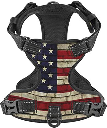 Groamaup American Flag Vintage Hundegeschirr, reflektierend, kein Ziehen, verstellbar, S-XL
