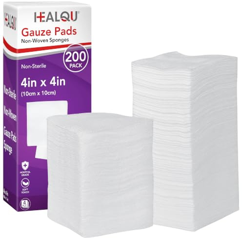 HEALQU Kompressen – Mullkompressen 200 Stück (4-lagig | 10x10 cm) – Extra saugfähige, nicht sterile, nicht gewebte Vlieskompressen für Wundversorgung, sowie Reinigung & Vorbereitung von Wunden