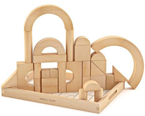 Merle Toys® Premium Holzbausteine Natur, Bauklötze Holz Groß für kreatives Bauen, Große Bausteine Holz, Bausteine ab 2 Jahre, Bauklötze ab 3 Jahre, 100% FSC-zertifizierte Holzbauklötze, 30er Set