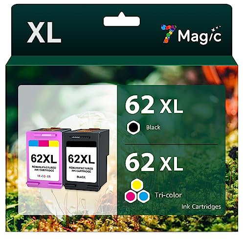 7Magic 62XL Wiederaufbereitet mit HP 62 Druckerpatronen HP 62 XL HP 62XL HP62XL HP62 Patronen für HP Envy 7640 5540 5640 5544 5545 5646 5548,HP OfficeJet 200 250 5740 5742(62 62XL Schwarz,62XL Farbe)