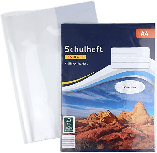 OLGS Schulheft Hüllen 2 Stück DIN A4 starke PVC Folie transparent blanko Kunststoff | Schulhefthüllen glasklar extra stabil | Buchhüllen Hefthüllen Heftumschlag farblos abwaschbar dokumentenecht