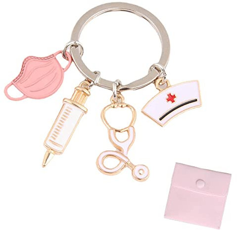 IOSPKKIO® Schlüsselanhänger mit einem Rosa Schmuckbeutel geliefert, krankenschwester Arzt Arzthelferin Geschenk Krankenschwester Schlüsselanhänger mit Schmuckbeutel