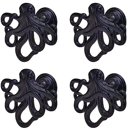 LFWATAXY Oktopus-Knäufe, Zinklegierung, kreative Tiergriffe, Metall, Einloch-Knäufe für Kommode, Schrank, Schublade, Heimmöbel, Dekorationen, Zubehör für Badezimmer, Schlafzimmer, Schwarz, 4 Stück