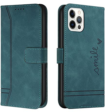 Trugox Handyhülle für Apple iPhone 12 Pro Max Hülle Klappbar Klapphülle mit Kartenfach Handytasche Handy Schutzhülle Tasche Leder Wallet Flip Case Slim Book Cover - Blaugrün
