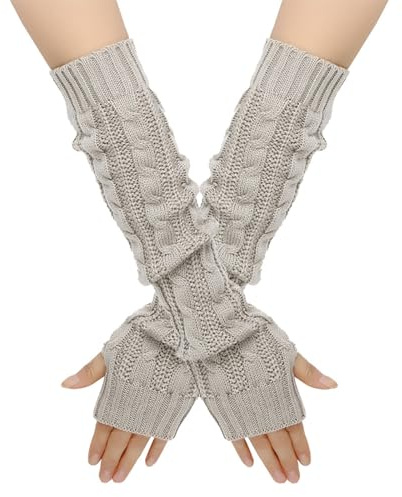 Butyeak Lange Strick Pulswärmer, Gestrickte Armstulpen, Gestrickte Lange Fingerlose Handschuhe, 50cm Handschuhe Lang Damen Fingerlos, Winter Handgelenk Arm Handwärmer (Hellgrau)