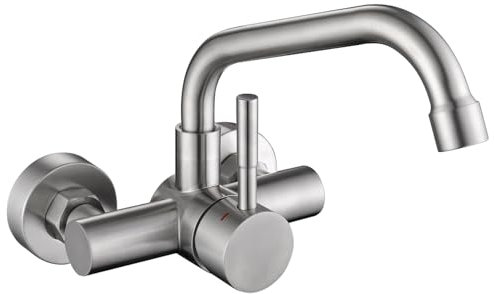 Tondiy Robinet de Cuisine Mural, Mitigeur Mural Rotatif à 360°, Distance des Trous d'eau Chaude et Froide 110 mm, Robinetterie en Acier Inoxydable 304, Aérateur Démontable, Brossé
