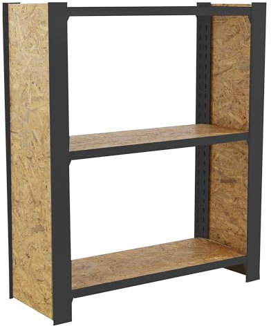 Simon Rack Officlick Bücherregal, 1000 x 800 x 300 mm, 3 Etagen, OSB-Holz, Industriestil, Anthrazit/Osb