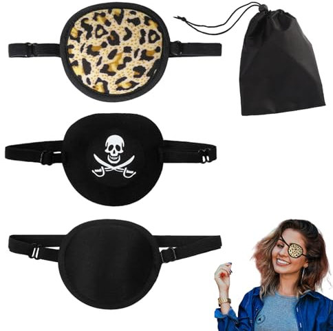 Ensemble de 4 Cache Oeil, Patch D'oeil Strabisme Ajustable pour Amblyopie, Médicale Eye Patch pour L'œil Gauche ou Droit, Adultes et Enfants, Noire