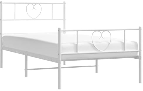 vidaXL Bettgestell mit Kopf- und Fußteil Metall Weiß 90x190 cm