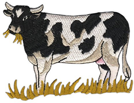 BP BRAUNERT PATCHES Kuh auf der Weide Bauernhof Aufnäher zum aufbügeln Bügelbild Aufbügler Bügelflicken Milchkuh Applikation Patch Größe 8 x 6,3 cm, Schwarz Weiß