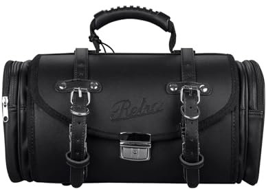 Burnout Retro Motorrad Tasche, Satteltasche für Motorroller und Fahrrad, Lederoptik, Werkzeugtasche für Retro Roller, Größe L Schwarz