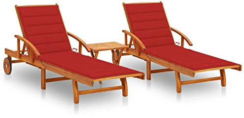 ARKEM Tumbonas con Mesa y Cojines 2 uds Madera Maciza de Acacia Cama En La Piscina Hamaca Jardin Exterior