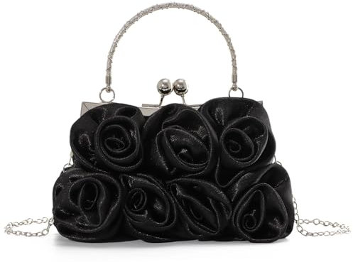 EVEOUT Elegante Satin Blume Abend Handtasche mit Kette für Damen Hochzeitstasche Braut Clutch Handtasche Geldbörsen