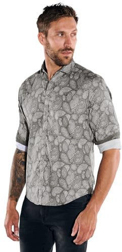 emilio adani Herren Herren Langarm-Hemd Gemustert, 36277, 36277, Braunbeige in Größe L