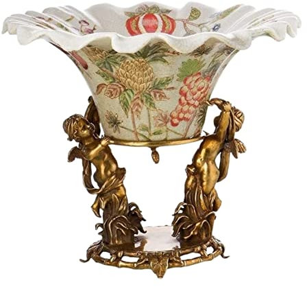 REIFOR Frutero Fruteros De Cocina Frutero De Cerámica con Incrustaciones De Porcelana, Plato De Fruta De Cobre, Estatua De Personaje, Decoración De Base, Cuenco para Dulces Cesta De Frutas